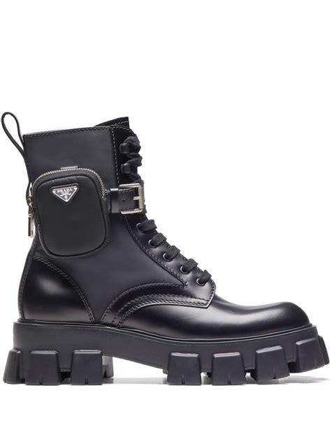 prada brushed boots|Prada ankle pouch combat boots.